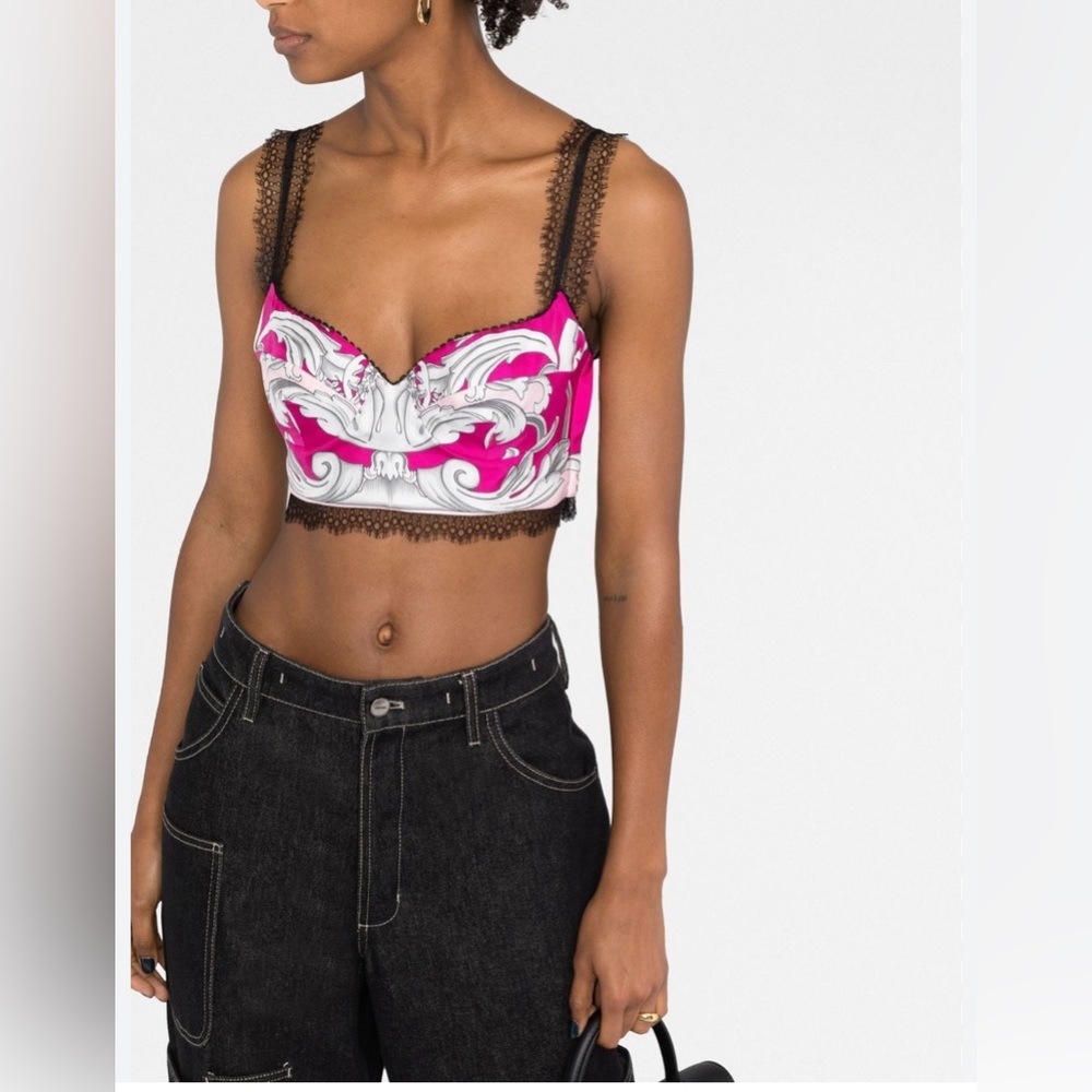 $1095 Versace Silver Baroque silk corset size40 /u s 4